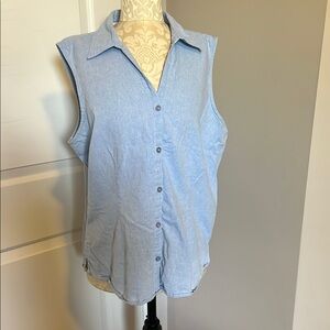 Basic Editions Blue Sleeveless Button Down Shirt